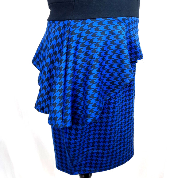 Vtg Apple Bottoms Y2K Cut Out Peplum Pencil Dress Large Blue Black Houndstooth - Picture 8 of 16